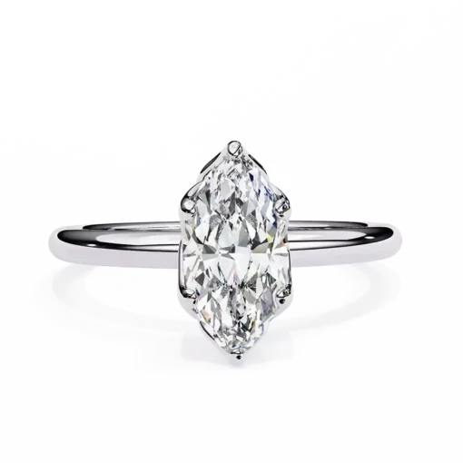 Marquise Hidden Halo 0.06 Carat Diamond Solid Gold Engagement Ring - Image 7