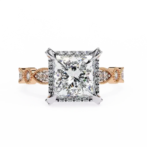 Princess Unique 0.432 Carat Diamond Solid Gold Engagement Ring - Image 3