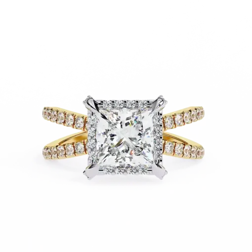 Princess Hidden Halo 0.19 Carat Diamond Solid Gold Engagement Ring - Image 2