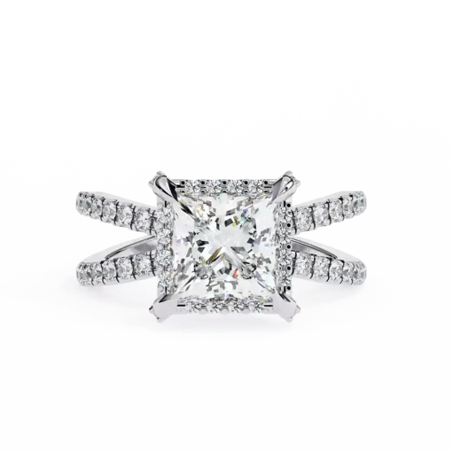 Princess Hidden Halo 0.19 Carat Diamond Solid Gold Engagement Ring - Image 3