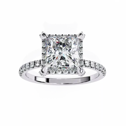 Princess Hidden Halo 0.37 Carat Diamond Solid Gold Engagement Ring - Image 2