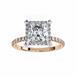 Princess Hidden Halo 0.37 Carat Diamond Solid Gold Engagement Ring