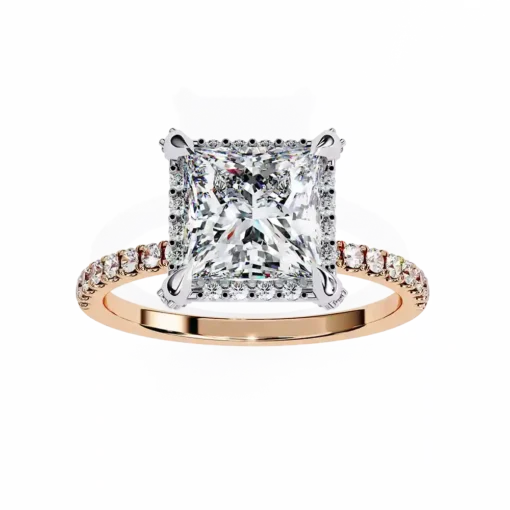 Princess Hidden Halo 0.37 Carat Diamond Solid Gold Engagement Ring