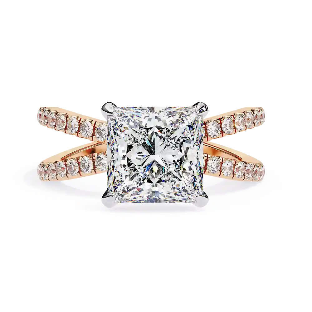 Princess Hidden Halo 0.4 Carat Diamond Solid Gold Engagement Ring - Image 3