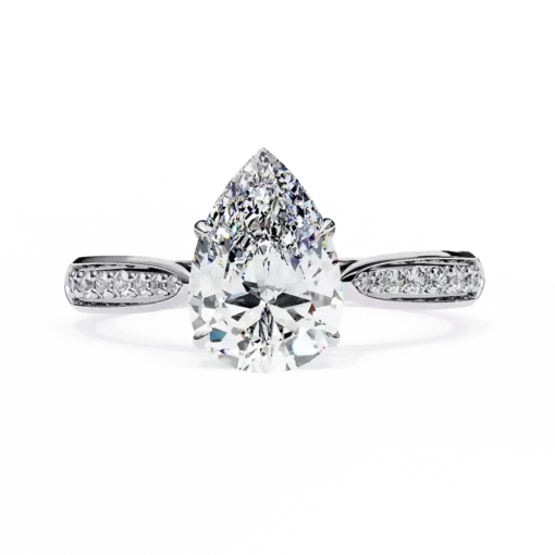 Pear Hidden Halo 0.167 Carat Diamond Solid Gold Engagement Ring - Image 2