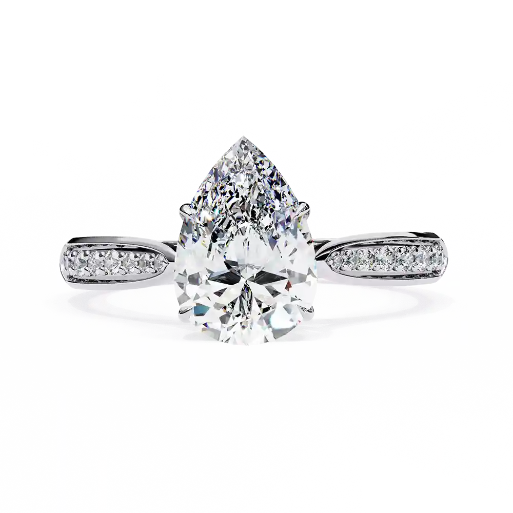 Pear Hidden Halo 0.167 Carat Diamond Solid Gold Engagement Ring - Image 2