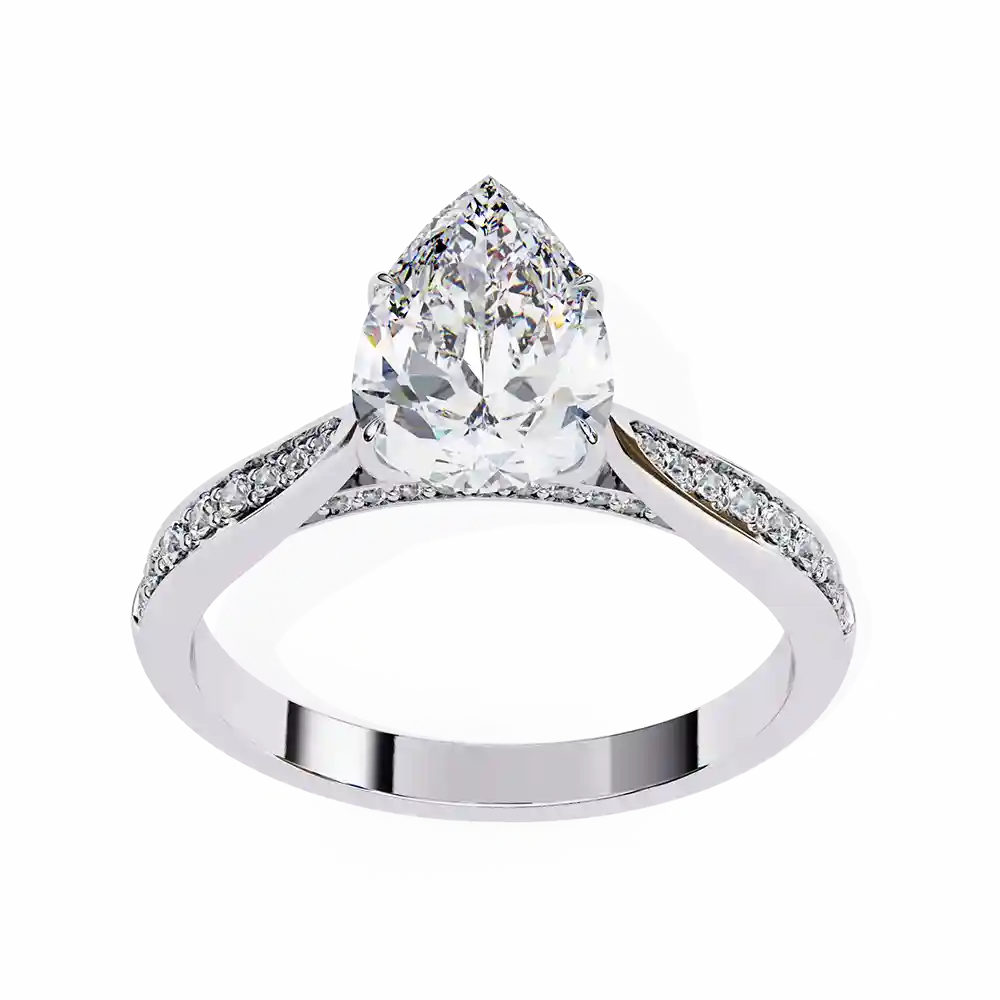 Pear Hidden Halo 0.167 Carat Diamond Solid Gold Engagement Ring - Image 10