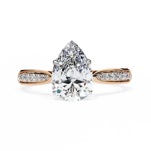 Pear Hidden Halo 0.167 Carat Diamond Solid Gold Engagement Ring