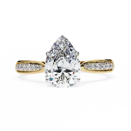 Pear Hidden Halo 0.167 Carat Diamond Solid Gold Engagement Ring - Image 3