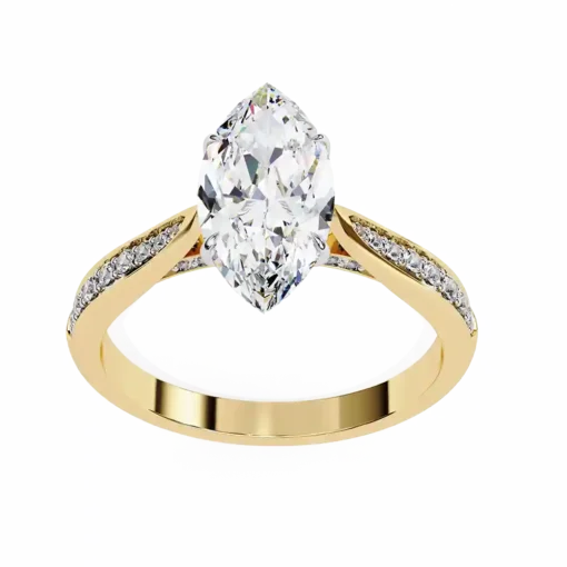 Marquise Hidden Halo 0.131 Carat Diamond Solid Gold Engagement Ring - Image 2