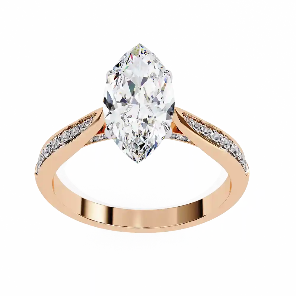 Marquise Hidden Halo 0.131 Carat Diamond Solid Gold Engagement Ring