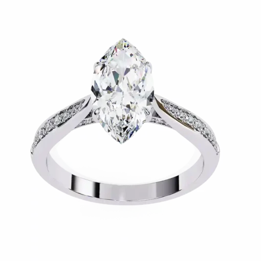 Marquise Hidden Halo 0.131 Carat Diamond Solid Gold Engagement Ring - Image 3