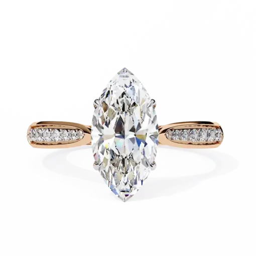 Marquise Hidden Halo 0.131 Carat Diamond Solid Gold Engagement Ring - Image 7