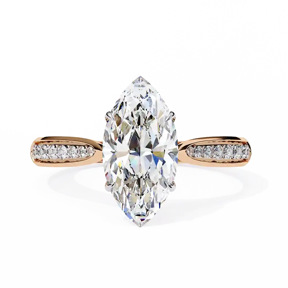 Marquise Hidden Halo 0.131 Carat Diamond Solid Gold Engagement Ring - Image 7