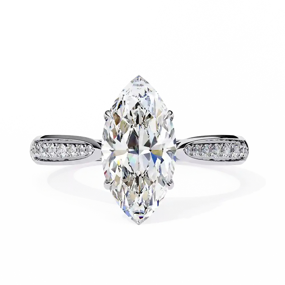 Marquise Hidden Halo 0.131 Carat Diamond Solid Gold Engagement Ring - Image 8