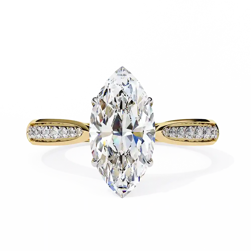 Marquise Hidden Halo 0.131 Carat Diamond Solid Gold Engagement Ring - Image 9