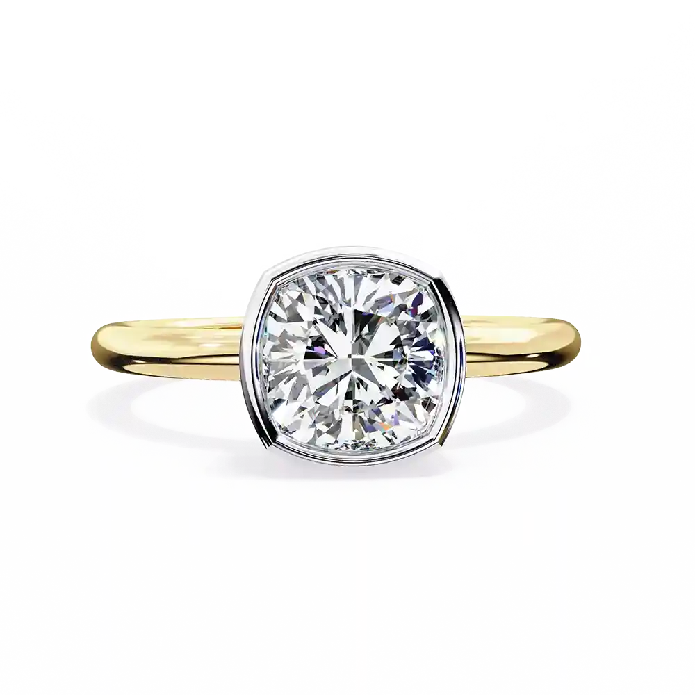 Cushion Bezel Diamond Solid Gold Engagement Ring