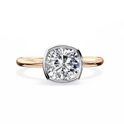 Cushion Bezel Diamond Solid Gold Engagement Ring - Image 3