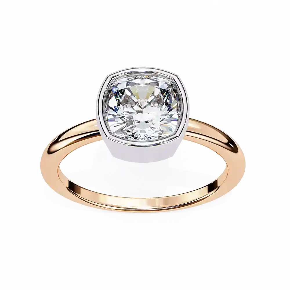 Cushion Bezel Diamond Solid Gold Engagement Ring - Image 8