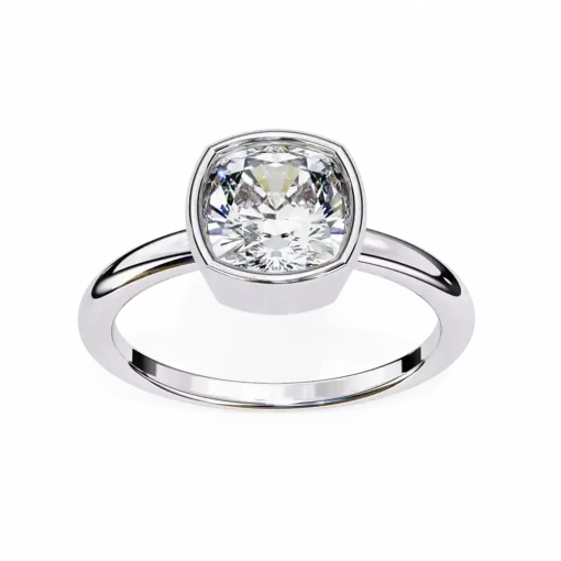 Cushion Bezel Diamond Solid Gold Engagement Ring - Image 9
