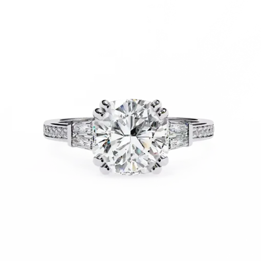 Cushion Three Stone 0.33 Carat Diamond Solid Gold Engagement Ring