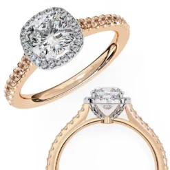 Cushion Hidden Halo 0.329 Carat Diamond Solid Gold Engagement Ring