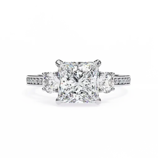 Princess Three Stone 0.66 Carat Diamond Solid Gold Engagement Ring - Image 2