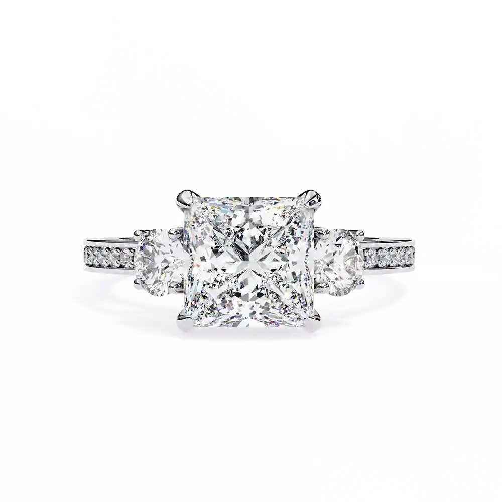Princess Three Stone 0.66 Carat Diamond Solid Gold Engagement Ring - Image 2