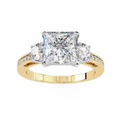 Princess Three Stone 0.66 Carat Diamond Solid Gold Engagement Ring