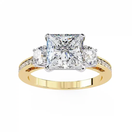 Princess Three Stone 0.66 Carat Diamond Solid Gold Engagement Ring