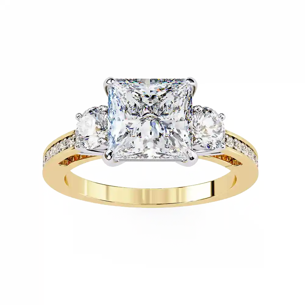 Princess Three Stone 0.66 Carat Diamond Solid Gold Engagement Ring