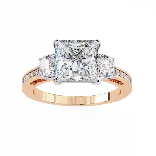 Princess Three Stone 0.66 Carat Diamond Solid Gold Engagement Ring - Image 3