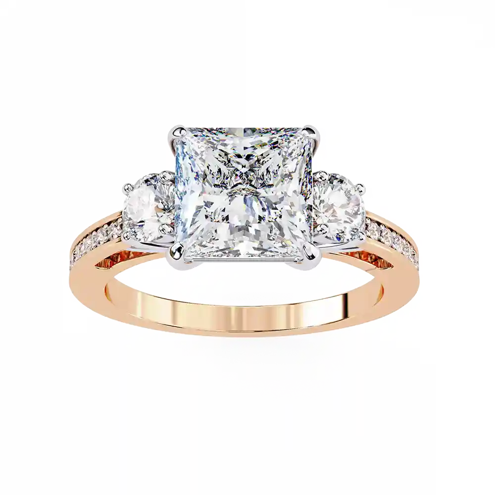 Princess Three Stone 0.66 Carat Diamond Solid Gold Engagement Ring - Image 3
