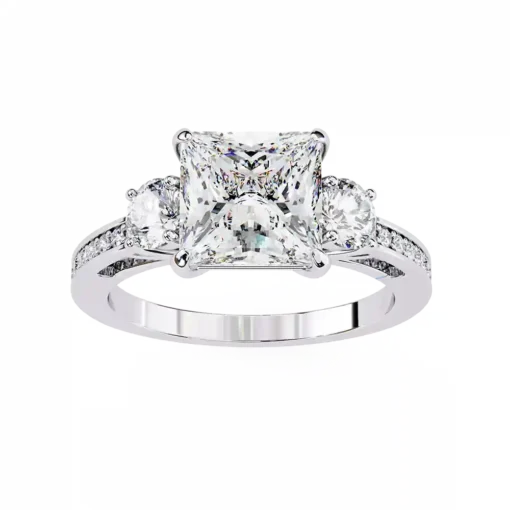 Princess Three Stone 0.66 Carat Diamond Solid Gold Engagement Ring - Image 4