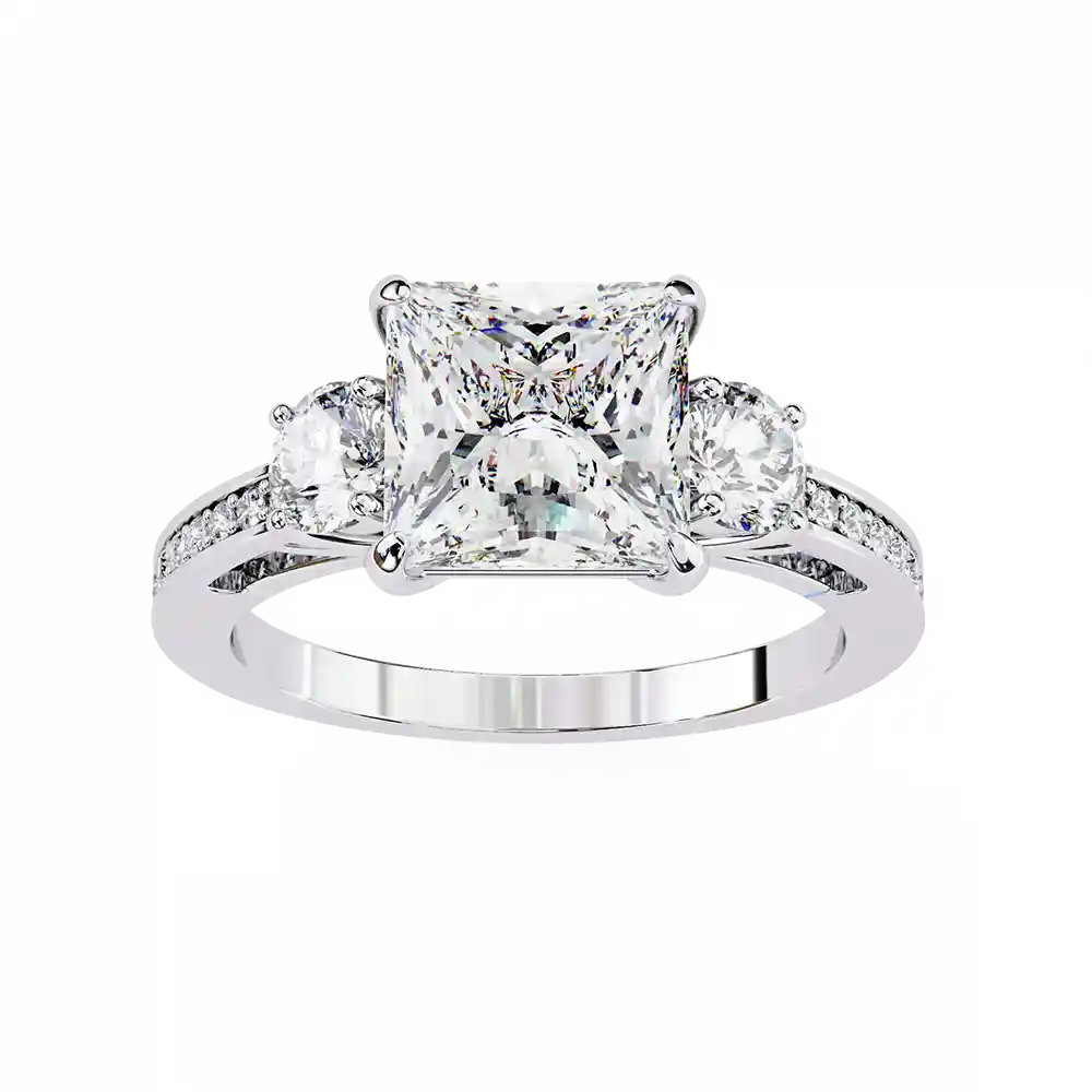 Princess Three Stone 0.66 Carat Diamond Solid Gold Engagement Ring - Image 4