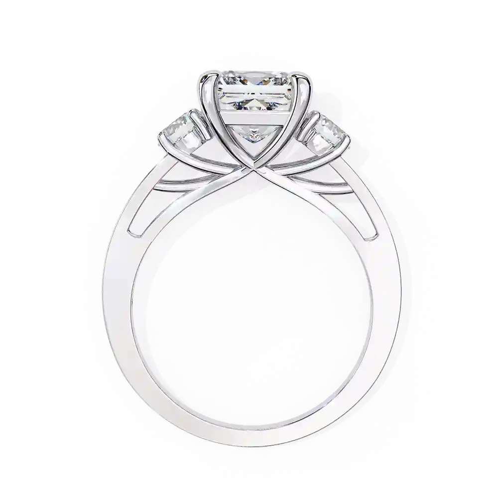 Princess Three Stone 0.66 Carat Diamond Solid Gold Engagement Ring - Image 5