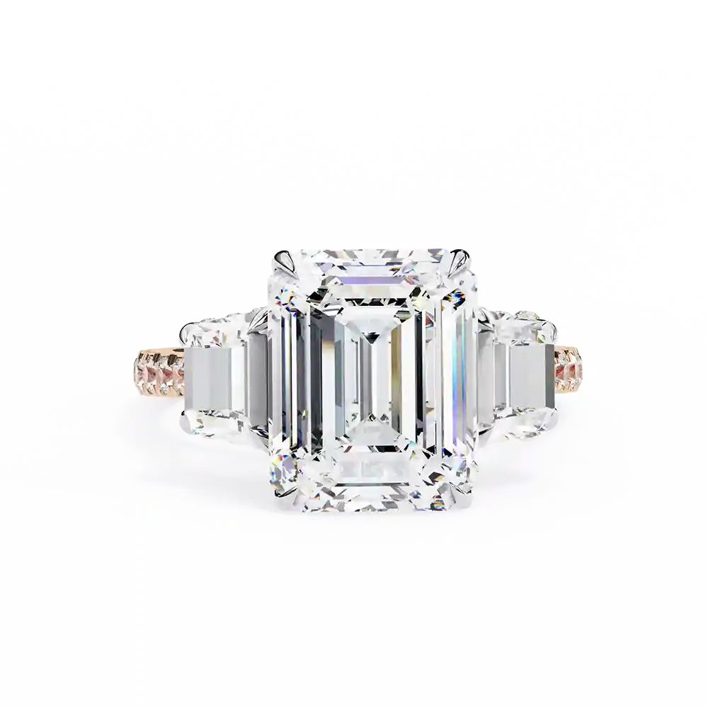 Emerald Three Stone 1.49 Carat Diamond Solid Gold Engagement Ring