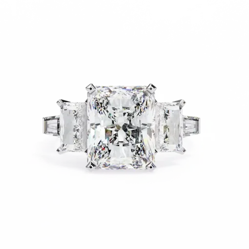 Radiant Three Stone 1.7 Carat Diamond Solid Gold Engagement Ring - Image 3