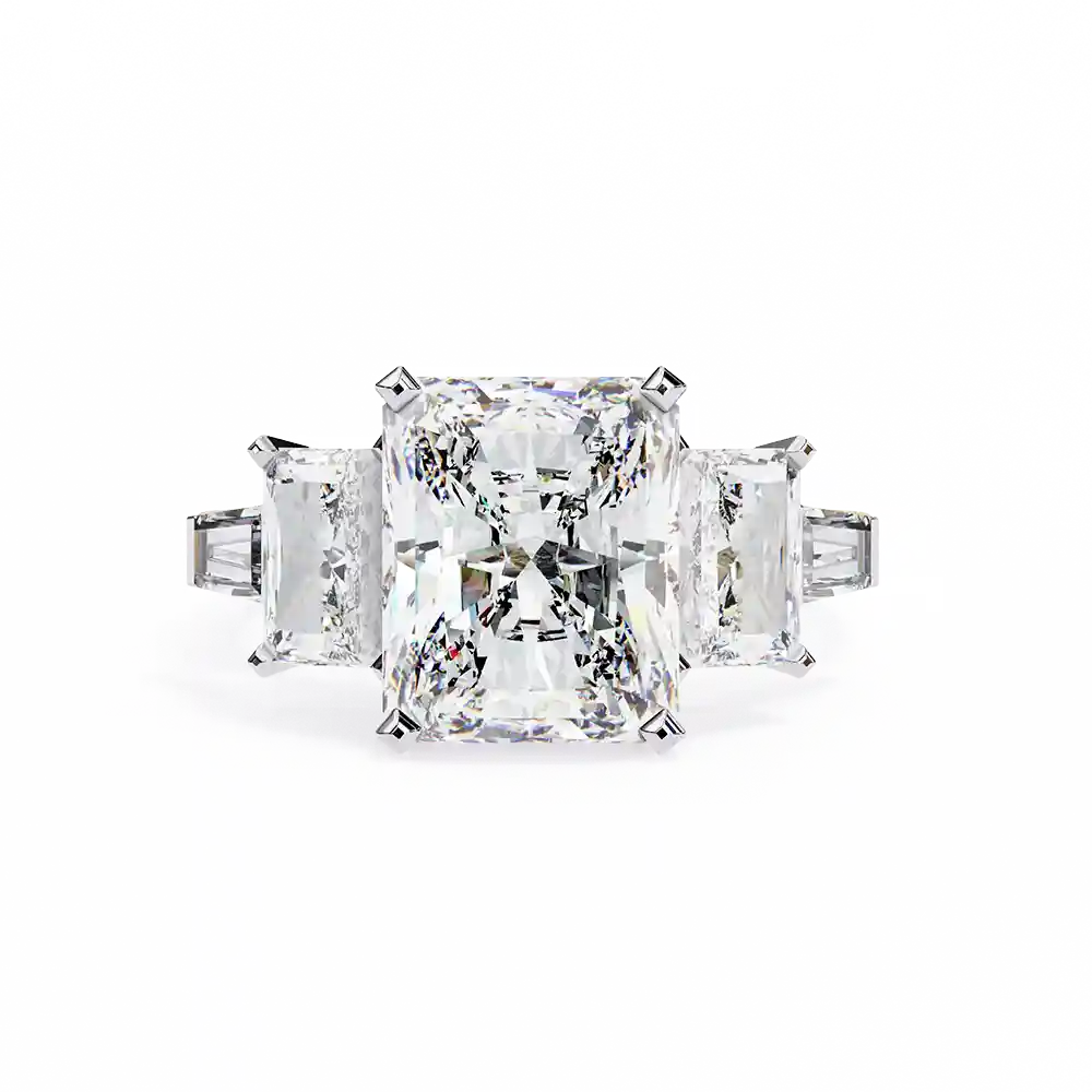 Radiant Three Stone 1.7 Carat Diamond Solid Gold Engagement Ring - Image 3