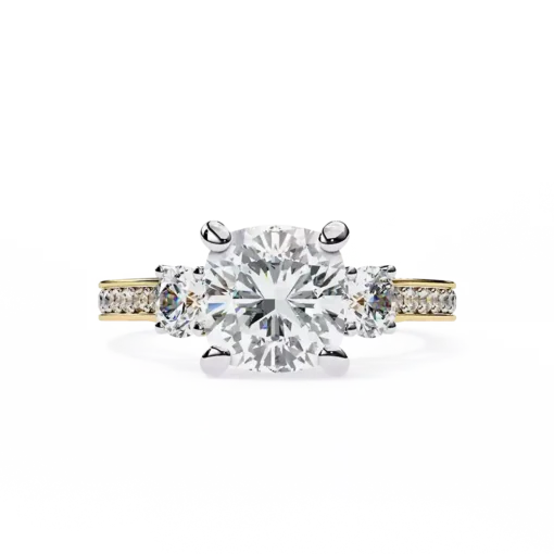 Princess Three Stone 0.66 Carat Diamond Solid Gold Engagement Ring - Image 2