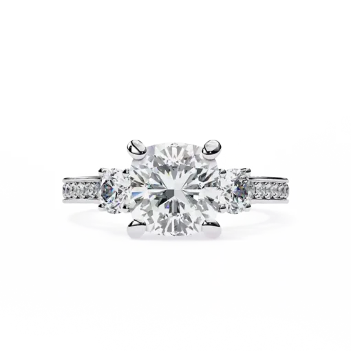 Princess Three Stone 0.66 Carat Diamond Solid Gold Engagement Ring