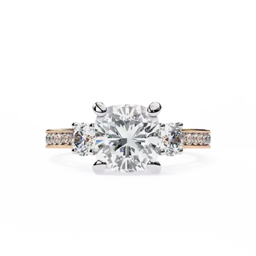 Princess Three Stone 0.66 Carat Diamond Solid Gold Engagement Ring - Image 3