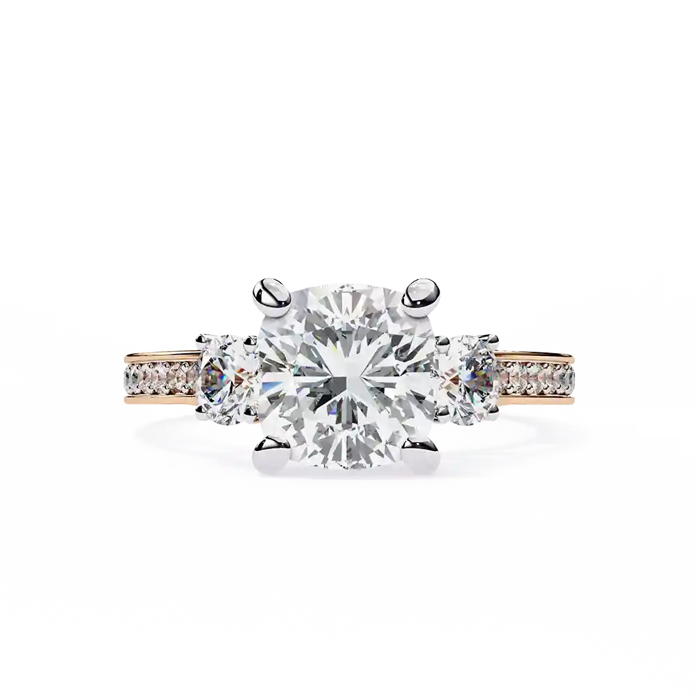 Princess Three Stone 0.66 Carat Diamond Solid Gold Engagement Ring - Image 3