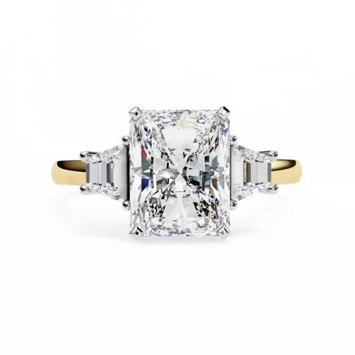 Emerald Three Stone 1.49 Carat Diamond Solid Gold Engagement Ring - Image 2