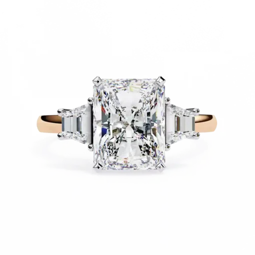 Emerald Three Stone 1.49 Carat Diamond Solid Gold Engagement Ring