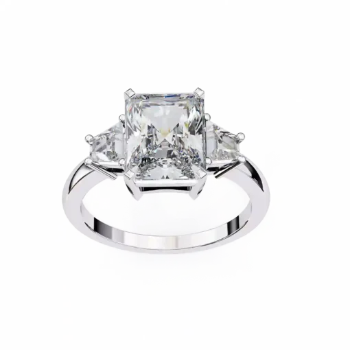 Emerald Three Stone 1.49 Carat Diamond Solid Gold Engagement Ring - Image 7