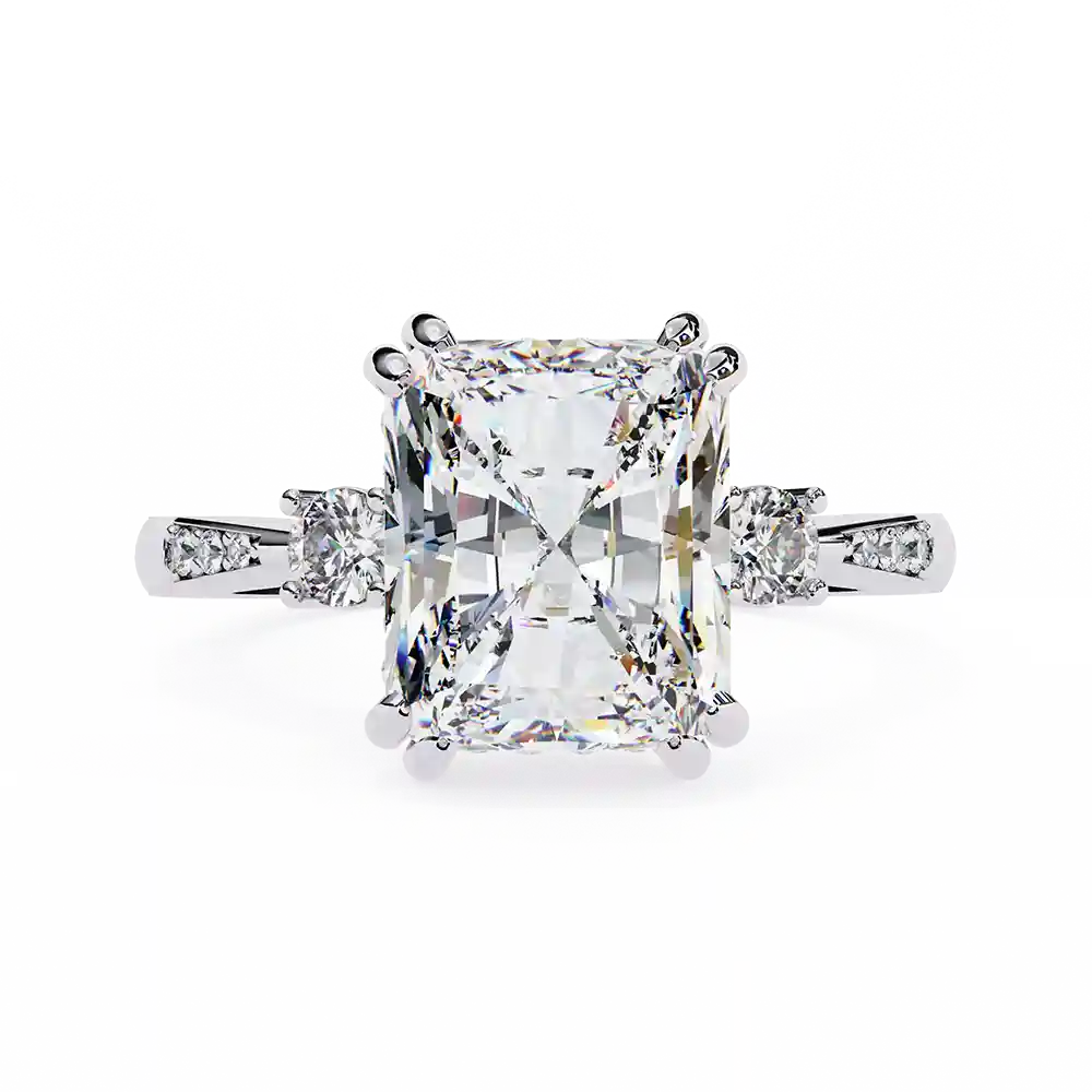 Radiant Three Stone 0.288 Carat Diamond Solid Gold Engagement Ring - Image 2