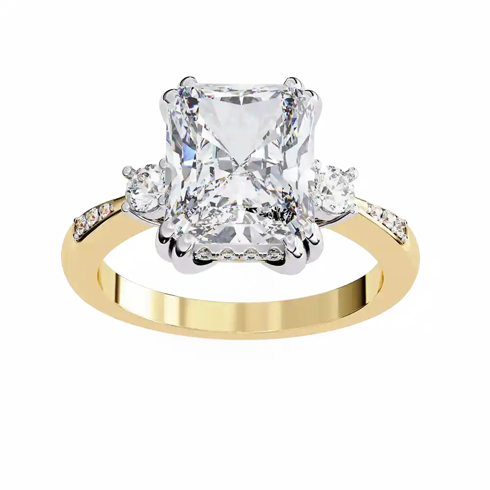Radiant Three Stone 0.288 Carat Diamond Solid Gold Engagement Ring - Image 10