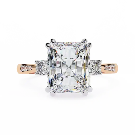 Radiant Three Stone 0.288 Carat Diamond Solid Gold Engagement Ring
