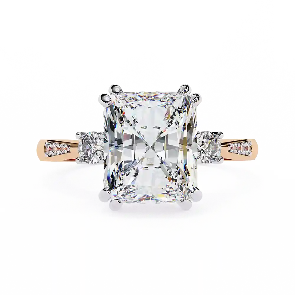 Radiant Three Stone 0.288 Carat Diamond Solid Gold Engagement Ring